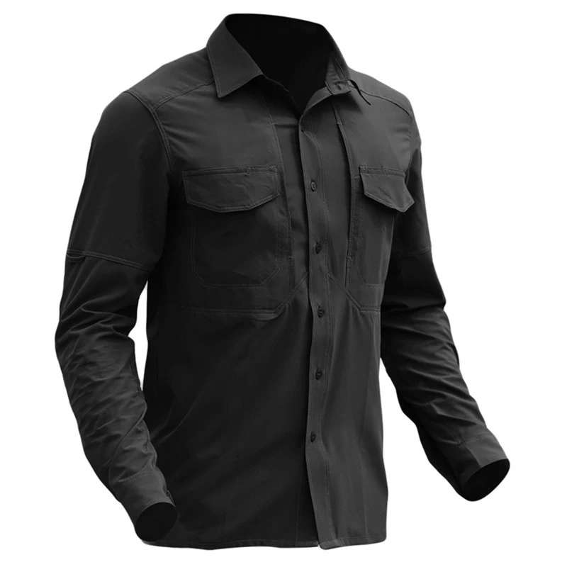 TACVASEN, брендовая мужская тактическая рубашка, быстросохнущая, военные рубашки, дышащая, с длинным рукавом, боевая рубашка, повседневная одежда, TD-QZJL-007 - Цвет: Black