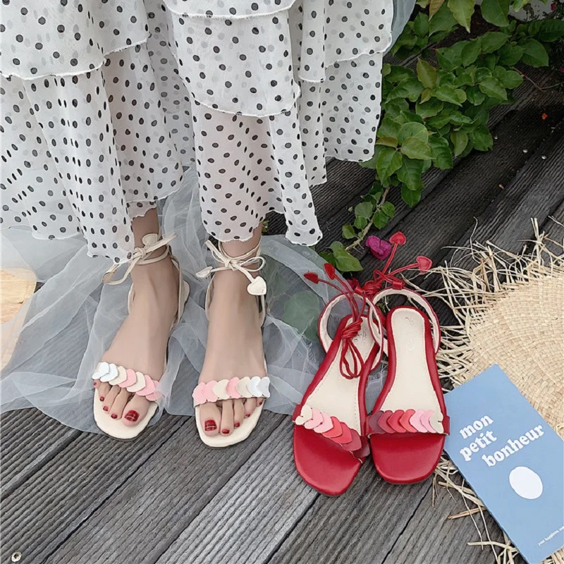 

2019 summer new wild love flat shoes straps Roman sandals women