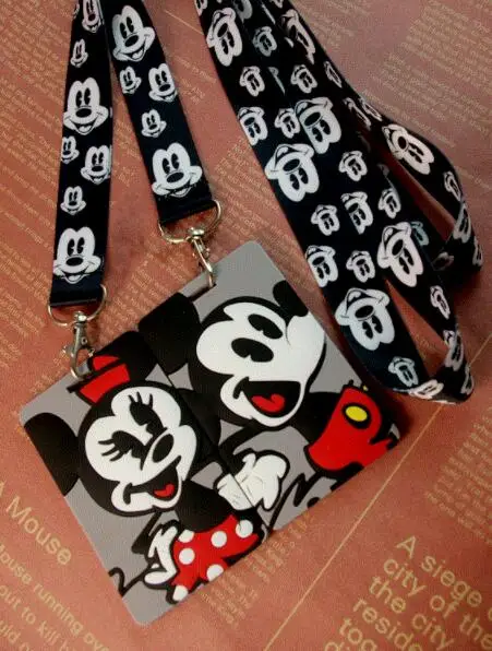 

Retail 1 pcs mickey minnie Named Card Holder Identity Badge with Lanyard Neck Strap Card Bus ID Holders With Key Chain MQ1