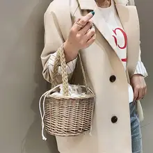 Горячая Женская тканая Соломенная Сумка-ведро женская летняя пляжная мини-сумка-B5