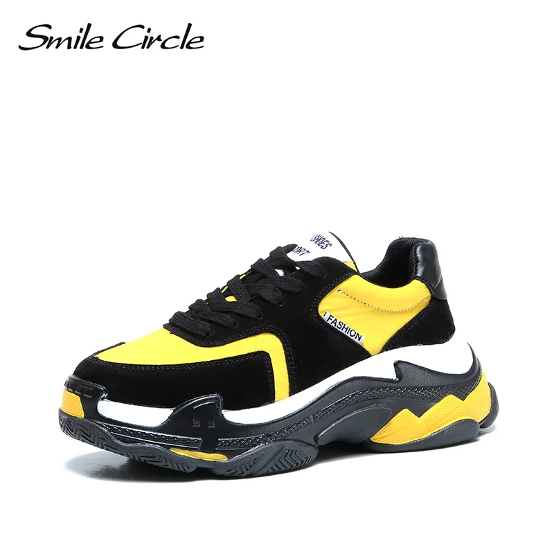 

Smile Circle womens fashion sneakers platform casual shoes 2019 spring Lace-up mixed colors chunky sneakers ladies shoes black