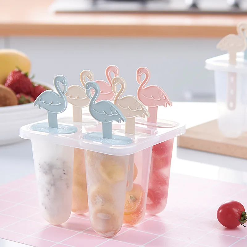 

4/6/8 Cell Cute Flamingo Ice Cream Mold Home Cooking Tools Reusable Popsicle Maker DIY Frozen Ice Cream Tools