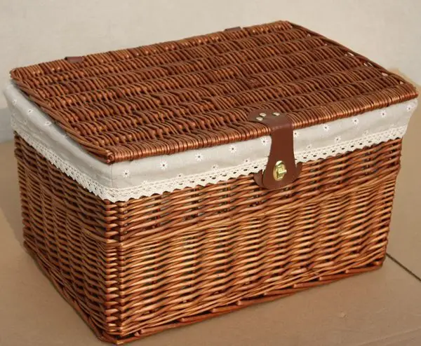 Conjunto tapa de la canasta de almacenamiento de sauce mimbre Grande