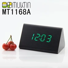 Kreative mode geschenk sensored holz Uhr Temp Klingt Steuer Wecker LED digital Clock Home Bed Zimmer Wecker