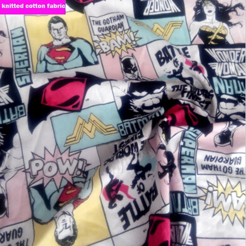 

Cool Jersey Fabric Cartoon Avengers Superman Batman Printed Fabric knitted Cotton Fabric Sewing Material diy Baby Clothing