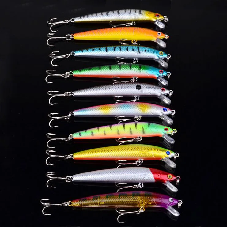 Hot Sale 10 colors 9.5 cm 7.5g Fishing Lure Minnows Hard Bait with 2