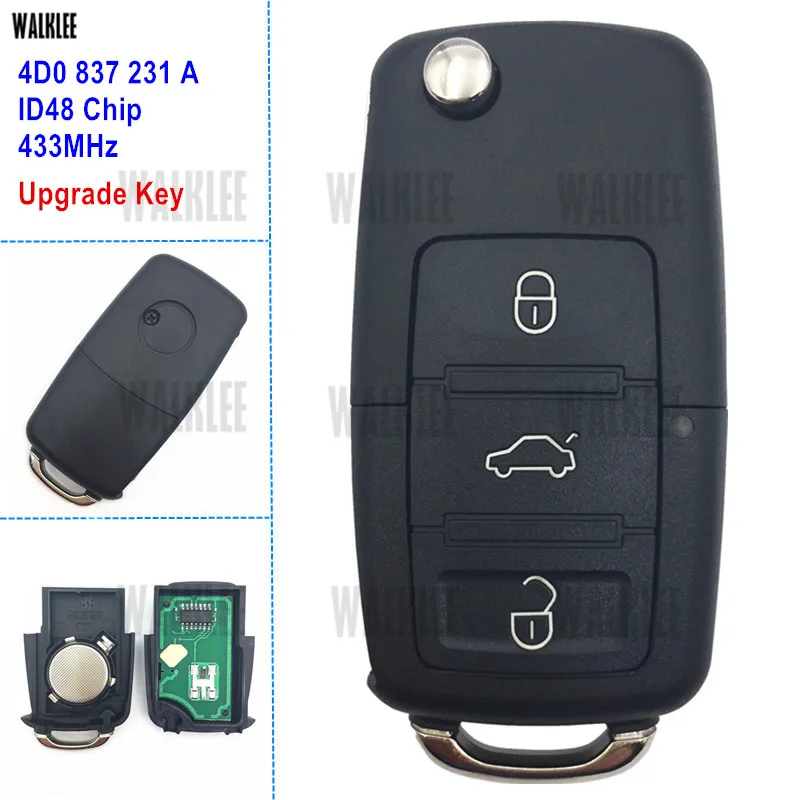 

WALKLEE 433MHz Remote Car Key 4D0837231A / 4D0 837 231 A fit for Audi A3 A4 A6 A8 RS4 TT Allroad Quttro RS4 1995 - 2005
