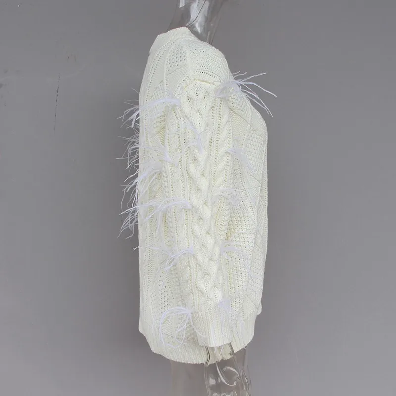 Plumes Femelle De Blanc Pull 1 Tops À Marée Longues Mode O Automne Chandails Gland Chandail Femmes Lâche Cou Pour Manches rAtqxrwa