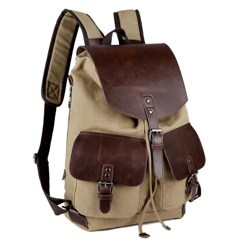 

Canvas Men Backpack For Laptop 15.6 Travel Backpack Bag Water-Resistant PU Leather Large Capacity Outdoor Backpack Mochila 2019