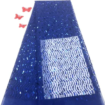 

Madison Royalblue lace fabric sequin lace fabric mesh lace fabric with sequins high quality lace 2019 for wedding 5yards