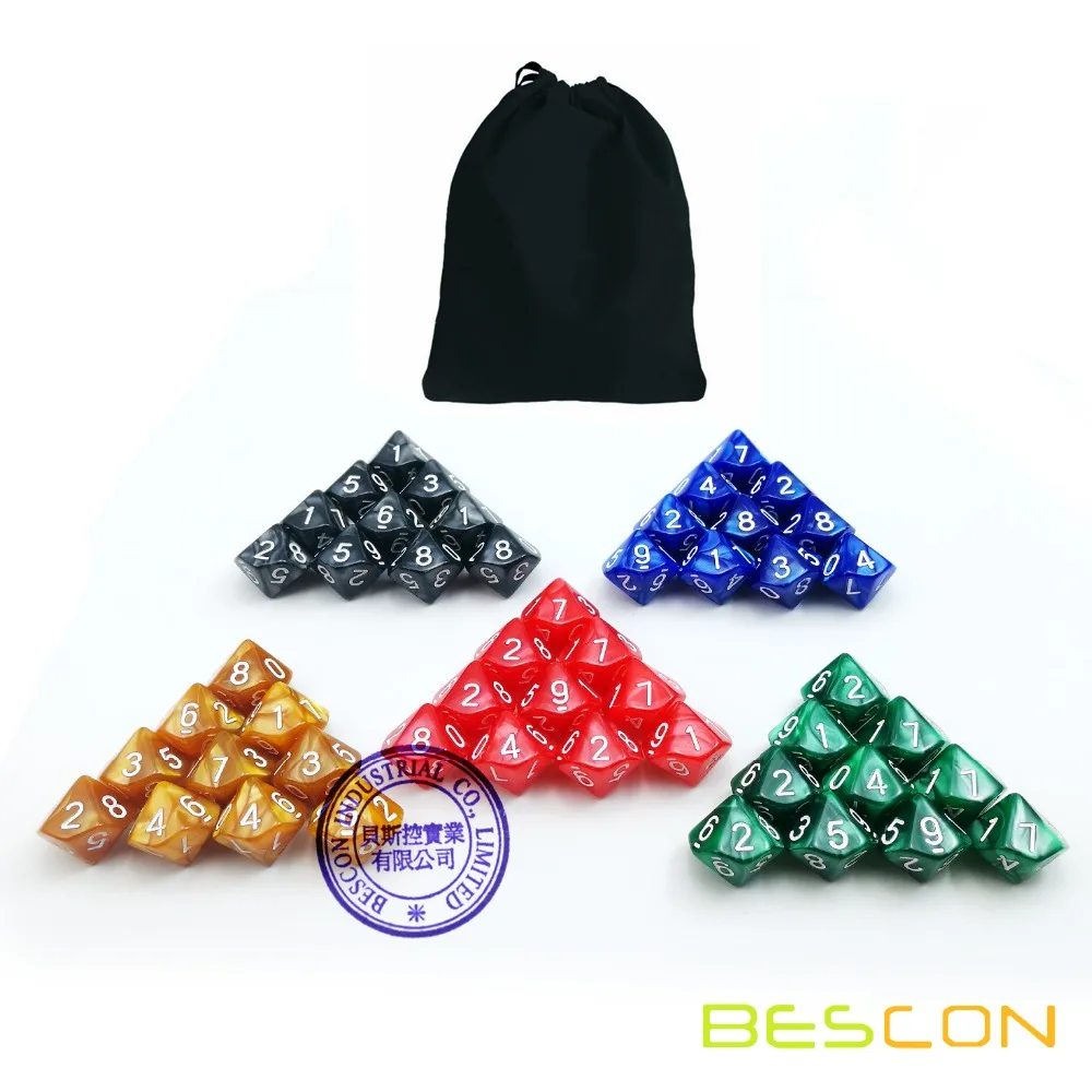 50pcs Assorted Different Colors D10 Pack, 5X10pcs 10 Sides Dice Marble Polyhedral Dice D10 Set 3
