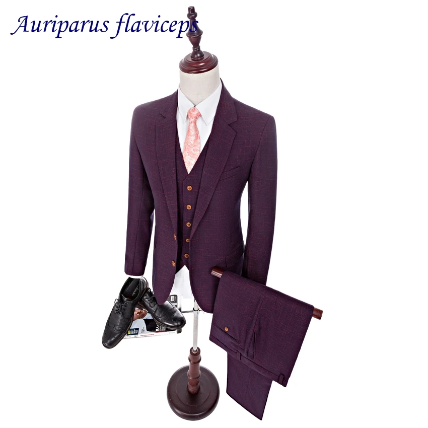 New-High-Quality-2019-Burgundy-Groom-Tuxedos-Slim-Fit-Tailored-Suit-Tweed-Suits-Wedding-Suits-For