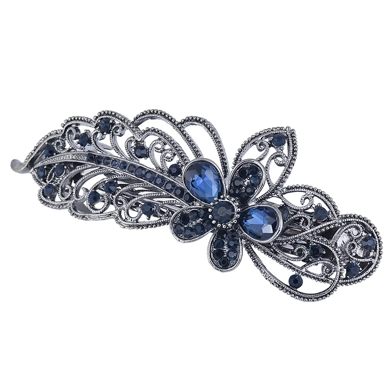 EASYA Blue Peacock Hairpins Rhinestone Crystal Flower Leaf Hair Clip Barrettes Vintage Hair Accessories Jewelry For Women Girls - Image 3