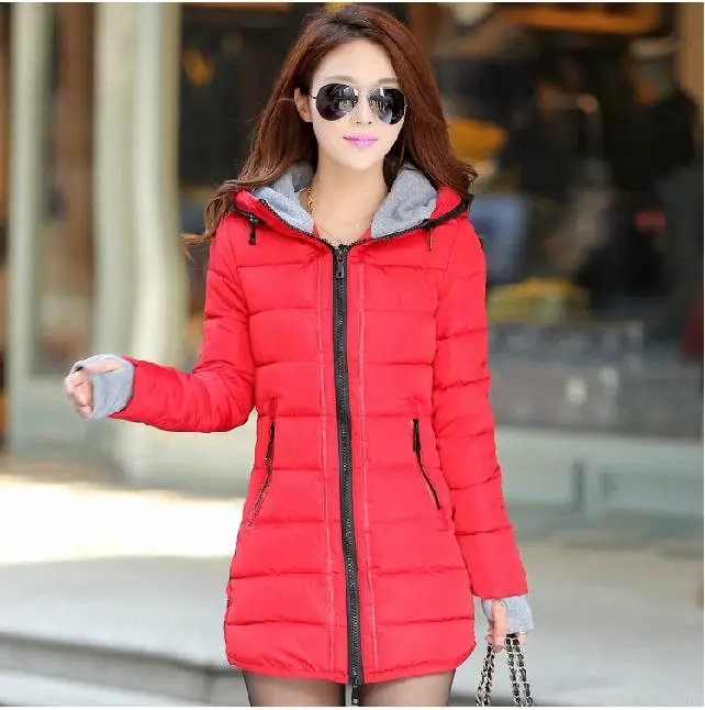 Women s down cotton cold proof slim medium long cotton padded jacket female winter outerwear wadded