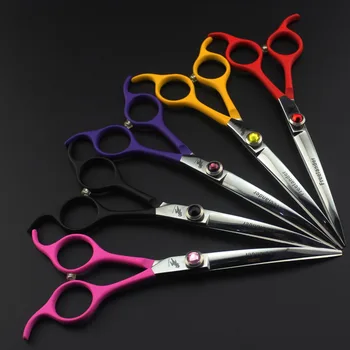 

6.5" Colorful Handle Curved Pet Grooming Scissor Upward Downward Curved Available High Quality Dog Hair Cutting Scissor