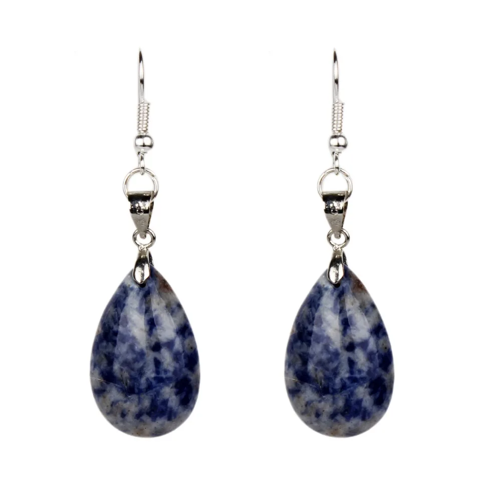

Sodalite Water Drop Dangle Hook Earrings Silver Point Crystal Healing Chakra Reiki Free Pouch