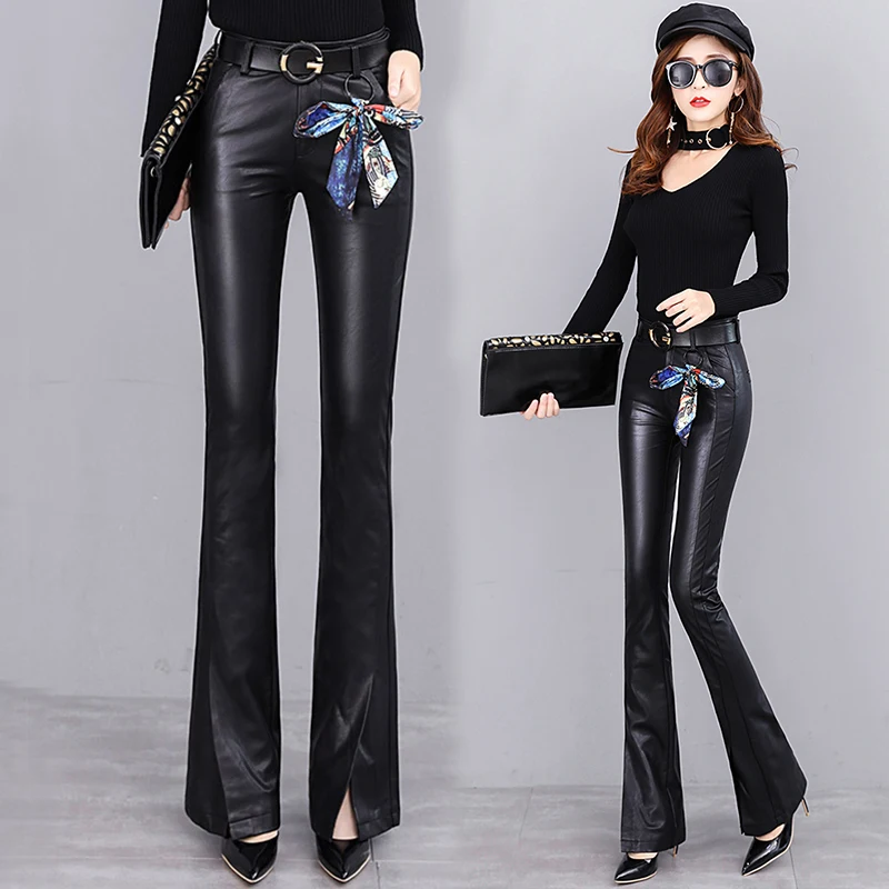 

Autumn and winter new micro-flare pants high waist outer wear skin Slim was thin long pants tide