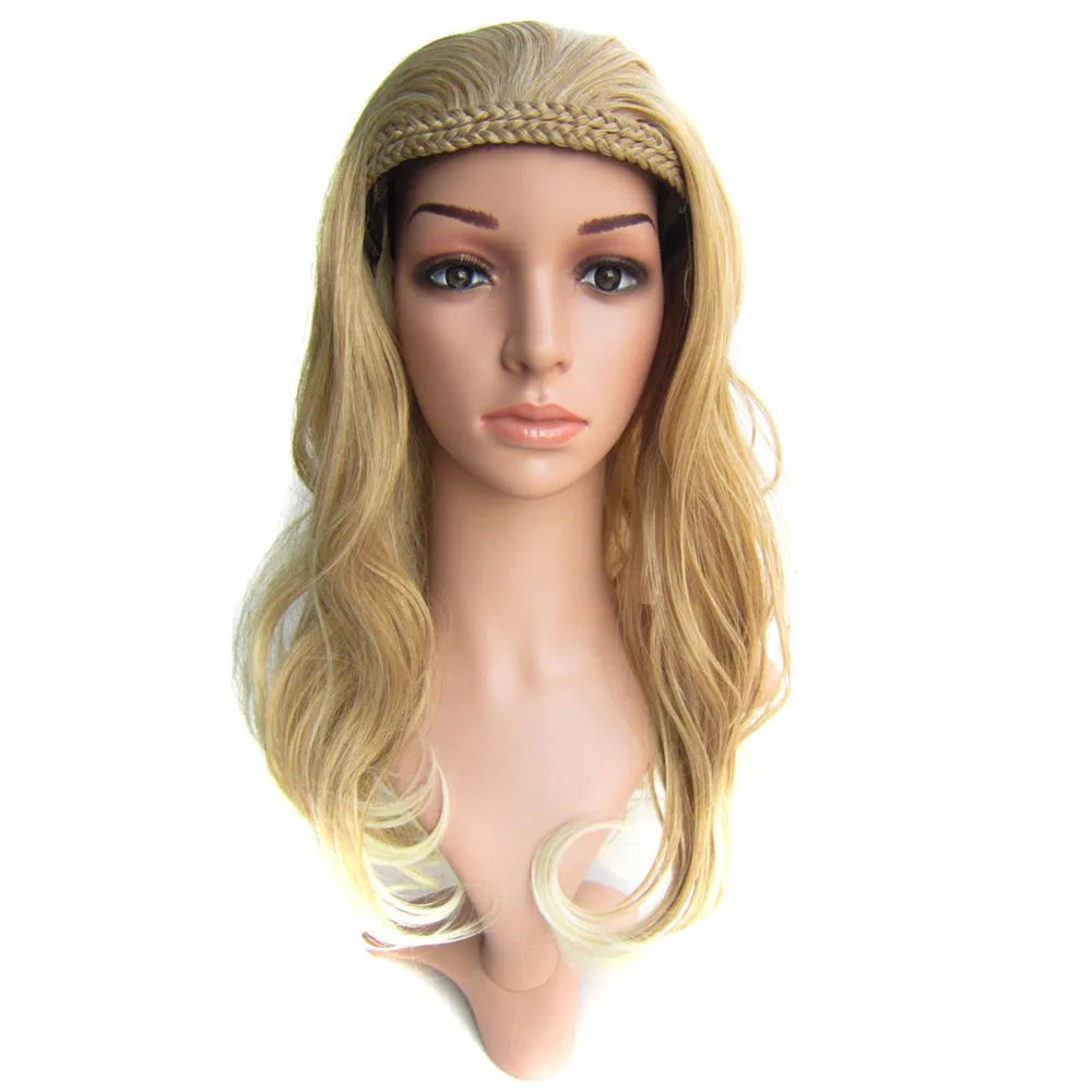 Delice 22" Synthetic Wavy Long Wig With Double Braids Headband Cosplay 3/4 Half Wigs For Women - Цвет: 27T613