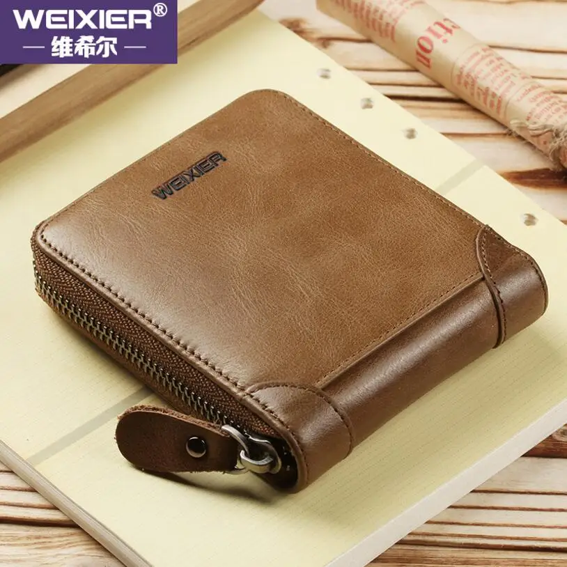 

WEIXIER 2018 Top Cowhide Leather Men's Wallet Short wallet Men Genuine Leather Pocket Male Bank Card Holder ID card Holder L5019