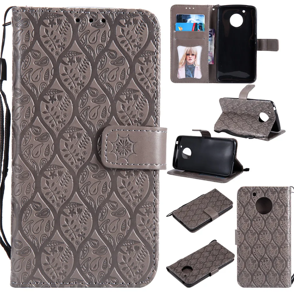 

3D Embossed Rattan Flowers Flip Case For Motorola Moto E4 US Version PU Leather Silicon Luxury Wallet Holster Cover For Moto E4