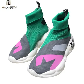 

Prova Perfetto Summer High Top Socks Shoe Breathable Stretch Sneakers Women Fashion Platform Sneakers Zapatillas Mujer Deportiva