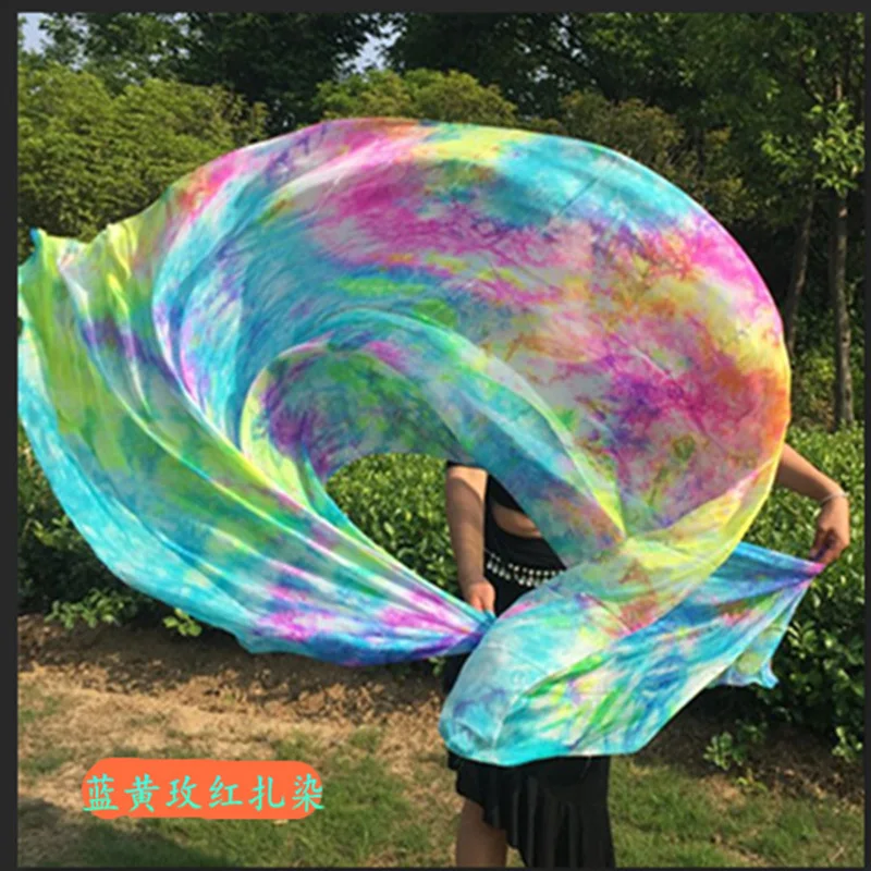 

New Belly Dance tie-dye 100% real Silk Veils nice Gradient color Silk Hand-Scarf for Dancing Stage Performance for girls women