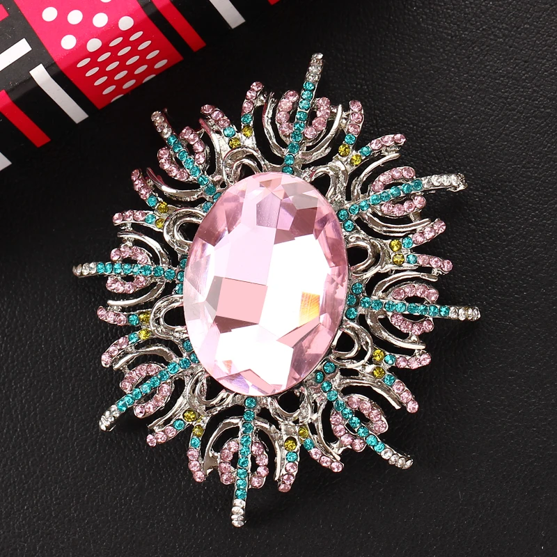 

ZOSHI Fashion Colorful Crystal Brooch Pin Luxury Rhinestone Hijab Pin Scarf Clip Expoyed Large Flower Brooch Pin Wedding Gifts