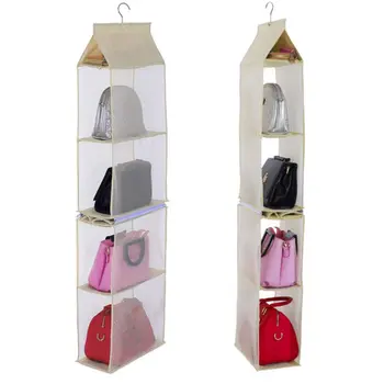 

Detachable 4 Compartment Pouch Hanging Handbag Organizer Clear Purse Bag Storage Holder Wardrobe Closet Space Saving Organizer