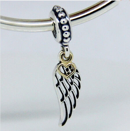 

Gorgeous plumage Real silver color Dangle Charm gold color heart Bead Jewelry Gift for Women original Fit Bracelet