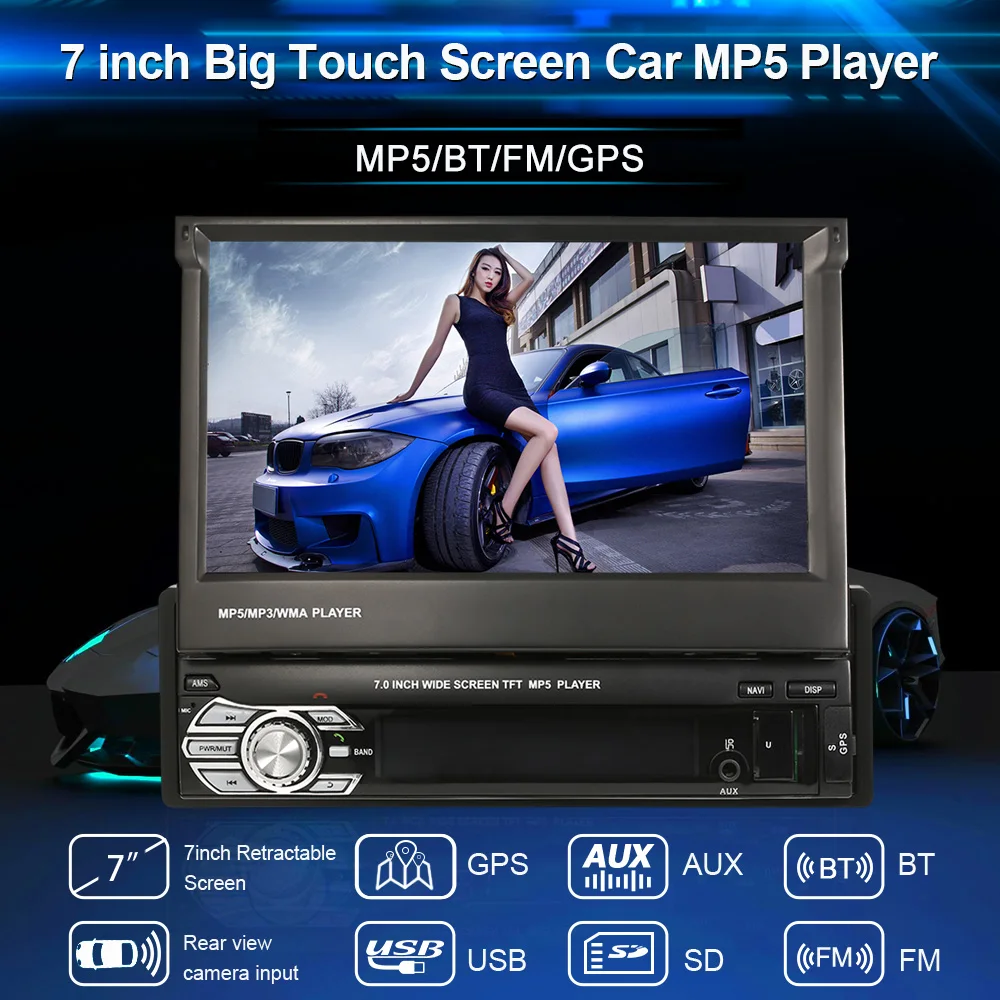 

Universal 7inch Car Stereo Radio Player GPS Navigation Retractable MP5 Player with BT FM USB SD