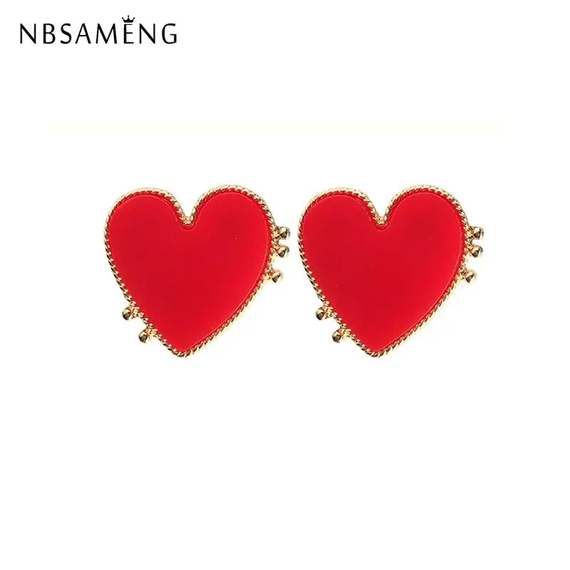 

2019 Trendy Vintage Geometric Big Bohemian Cute Red Acrylic Heart Punk Gold Stud Earrings For Women Fashion Jewelry