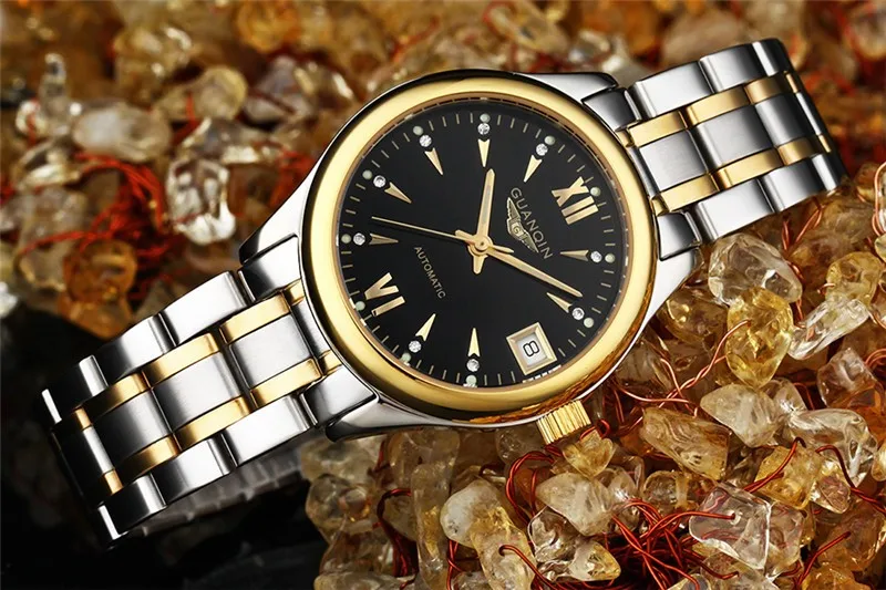Womens Watches GUANQIN Date Luminous Rainstone Automatic Watch Waterproof Mechanical Watch Brand Luxury Stainless Steel Back (10)