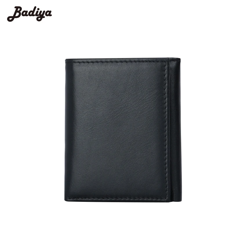 

Fashin Genuine Leather Trifold Black Wallet For Men Solid Soft Credit Card Holder Purse Brand Design Men's Short Purse