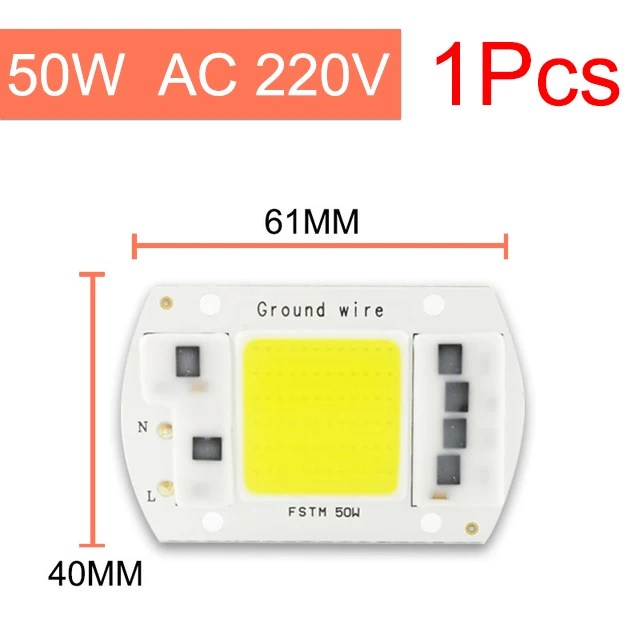 COB светодиодный чип лампы 50 Вт 30 Вт 20 Вт 10 Вт 5 Вт смарт IC драйвер люменов для DIY прожектор - Испускаемый цвет: 50W 1Pcs AC220V