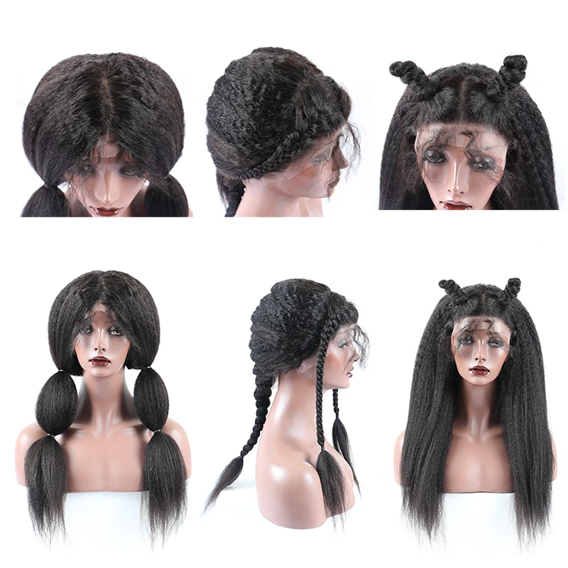 Kinky Straight Glueless Full Lace Wigs Human Hair With Baby Hair Italian Yaki Human Hair Wigs Transparent  Kinky Hair