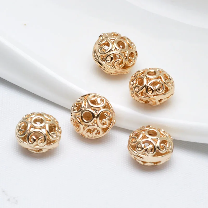 

6PCS 10*7MM 24K Champagne Gold Color Brass Hollow Wheel Spacer Beads Bracelet Beads High Quality Diy Jewelry Accessories