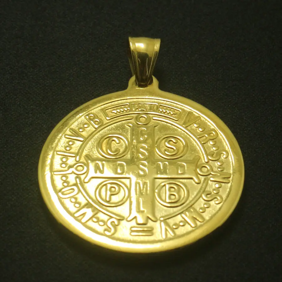 

18g CSPB CSSML NDSMD Catholic Church Saint Benedict of Nursia Christianity Jesus Exorcism 316L Stainless Steel Golden Pendant
