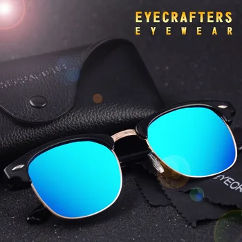 

Blue Designer Inspired Classic Half Frame Horned Semi-Rimless Mens Womens Fashion Sunglasses Polarized Retro Eyewear 3016