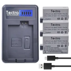 Tectra 3 шт. LP-E5 LPE5 1500 мАч литий-ионный Батарея + ЖК-дисплей USB Зарядное устройство для Canon EOS Rebel XS Rebel T1i rebel XSI 1000D 500D 450D поцелуй x3