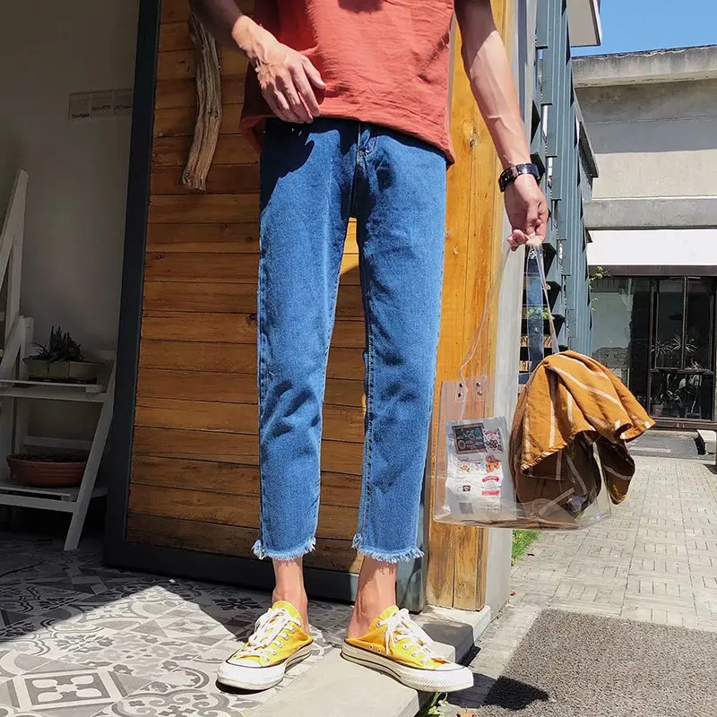 

wholesale 2020 Spring Autumn Small fresh tassel ankle length pants men's Korean simple harem teenagers Harajuku style boys jeans