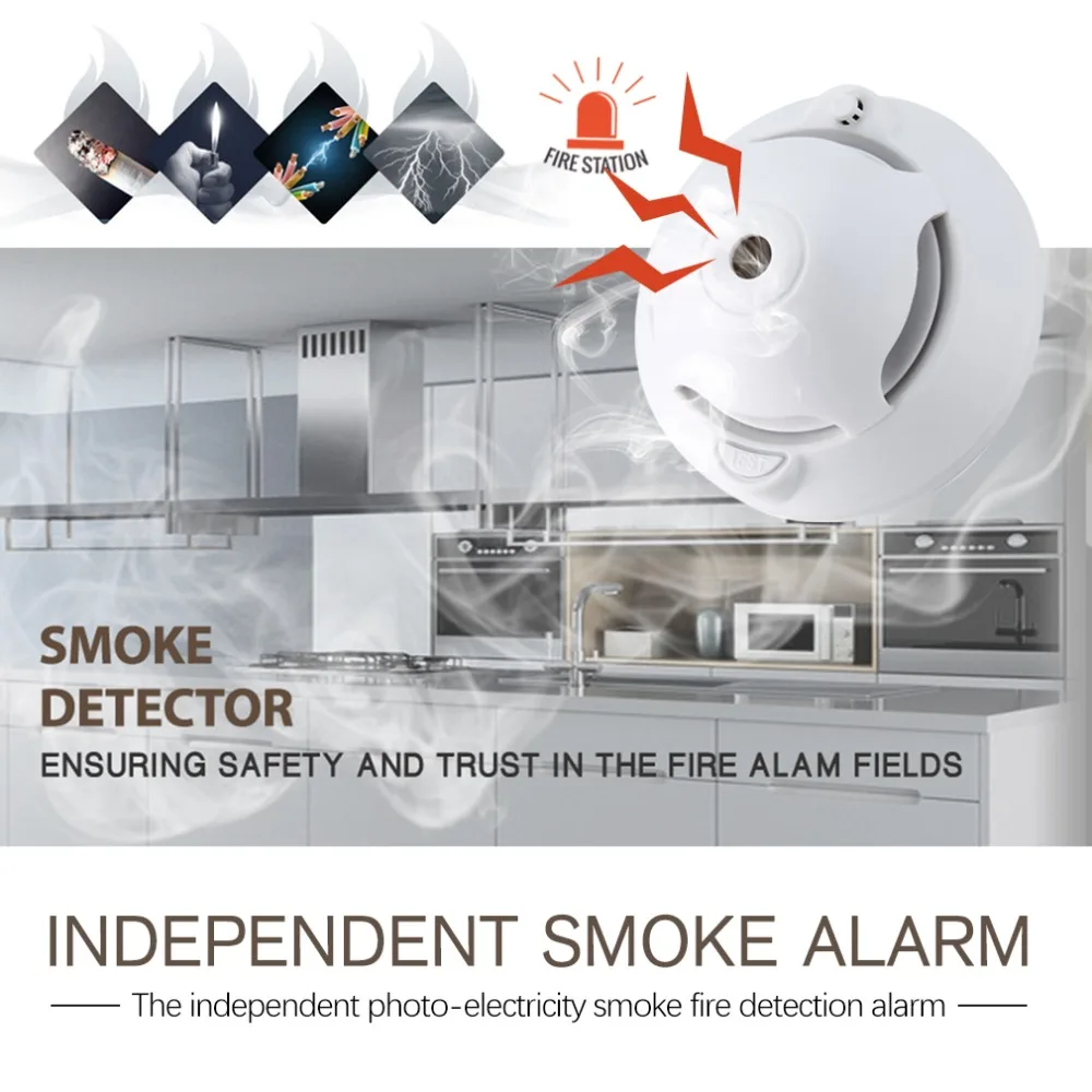 85 dBFire дым сенсор охранных независимых сигнализации детектор для Семья гвардии офисное здание Ресторан новое поступление