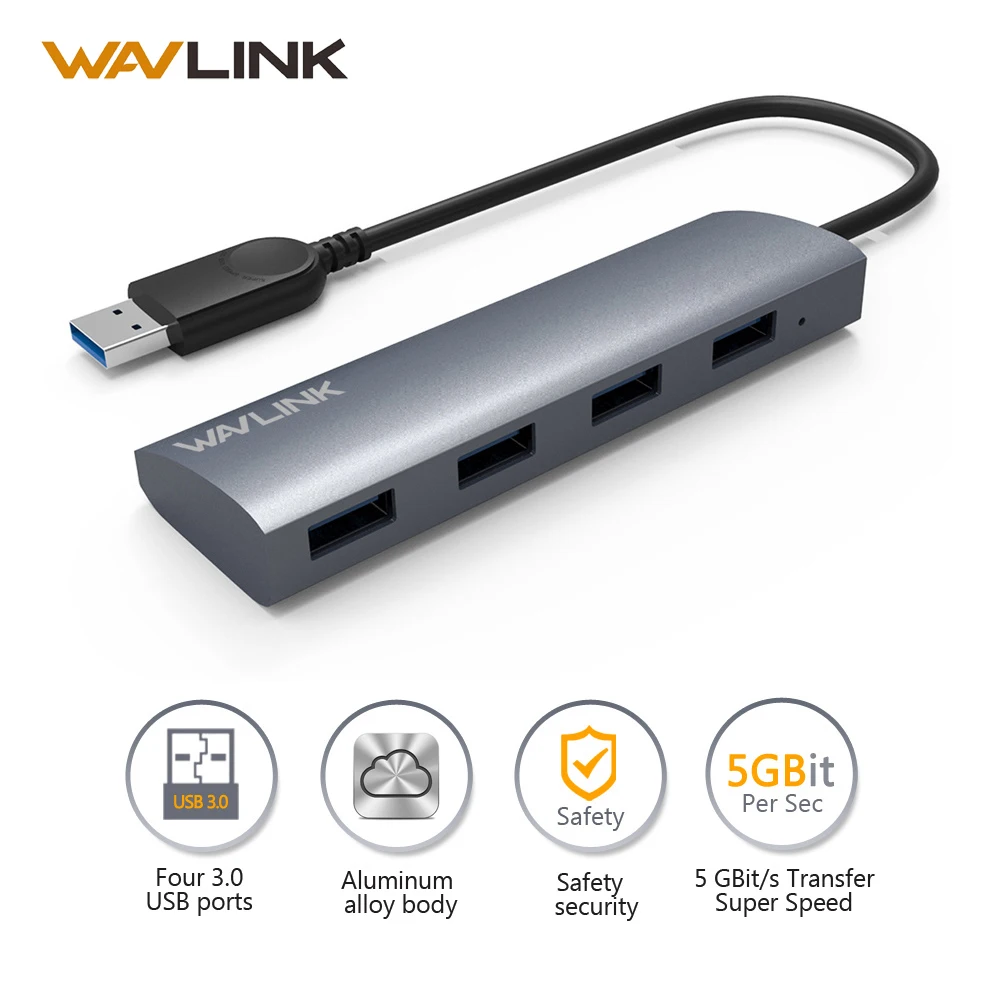 Acheter Portable USB 3.0 Hub 4 ports Adaptateur de Moyeu En Aluminium D extension USB Mini Séparateur 5gbps pour iMac MacBook macBook Pro Ordinateur Wavlink