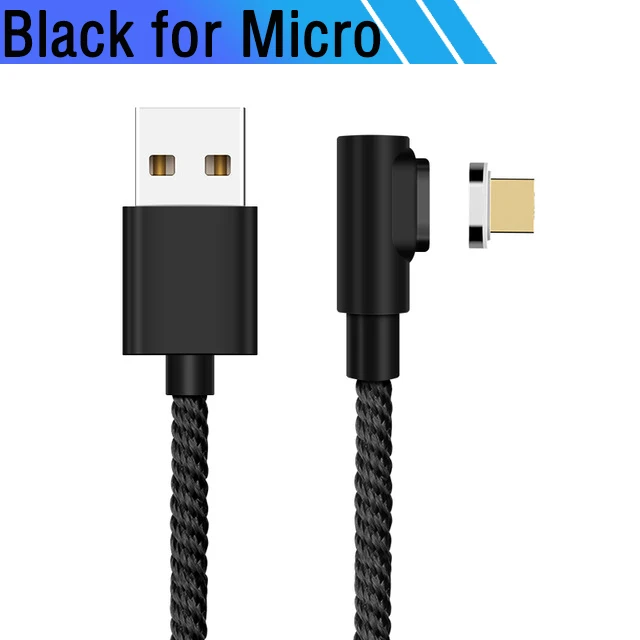Новейший Быстрый зарядный кабель Qc 3,0 90 градусов Магнитный Micro Usb type C для быстрой зарядки huawei Xiaomi samsung Realme X X2 5 Pro - Color: Black for Micro