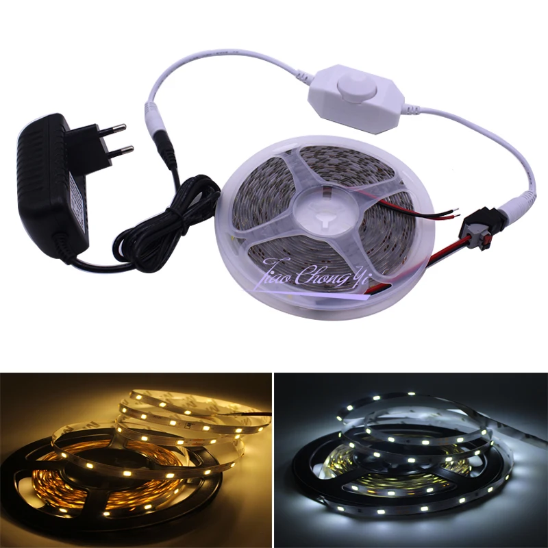 #cheap 5M LED Strip Flexible Light 2835 White Warm White+Dimmer controller+12V 2A LED power Adapter for Cabinet kit