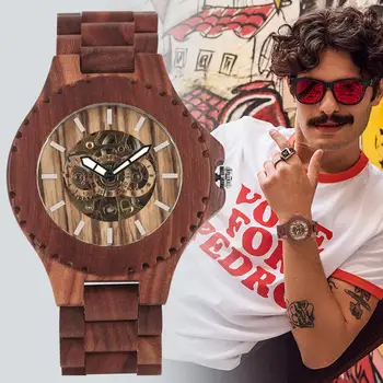 

Elegant Automatic Watches Men Full Wood Watch Fashion Natural Handmade Mechanical Wristwatch Timepieces Clock Male reloj hombre