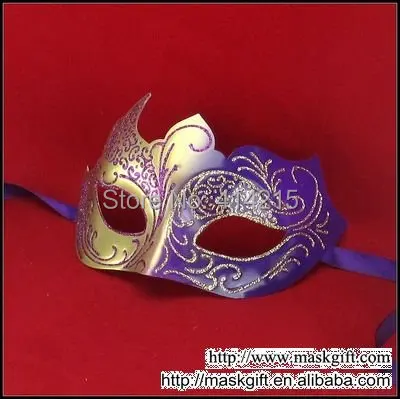 Фиолетовый Золото Половина уход за кожей лица маски для вечеринки-маскарада расписанную Венецианская Маскарадная маска 48 шт./лот