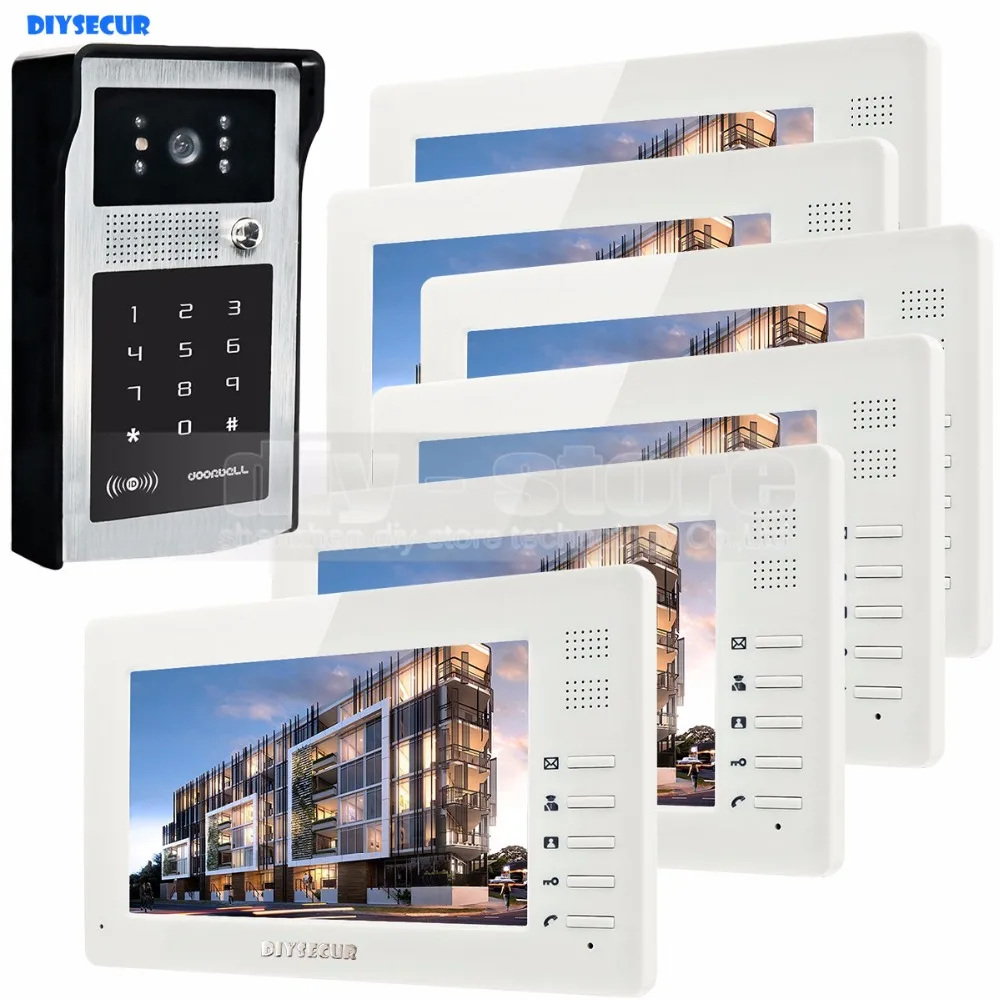 7 дюймов 1024x600 HD TFT LCD экран видеодомофон дверной звонок встроенный RFID считыватель +
