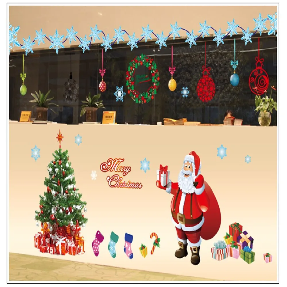 60 X 90 cm Funny Plane Wall Stickers Creative Christmas Tree Penguin Cartoon Window Wall Stickers DIY Home Christmas Party Decor07