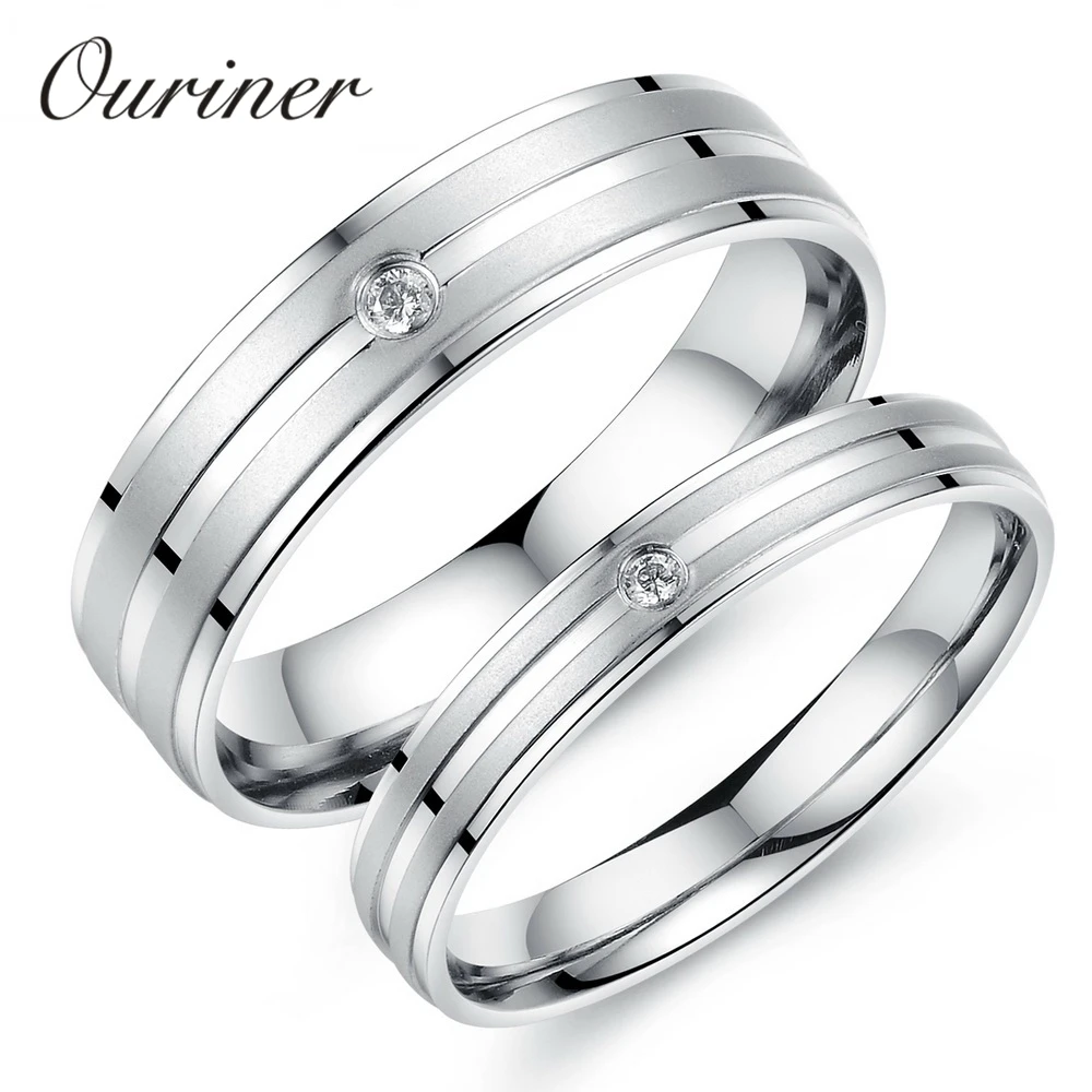 Ouriner jewelry 2 шт./лот Мода простой Дизайн пара Титан Сталь кристалл кольцо для