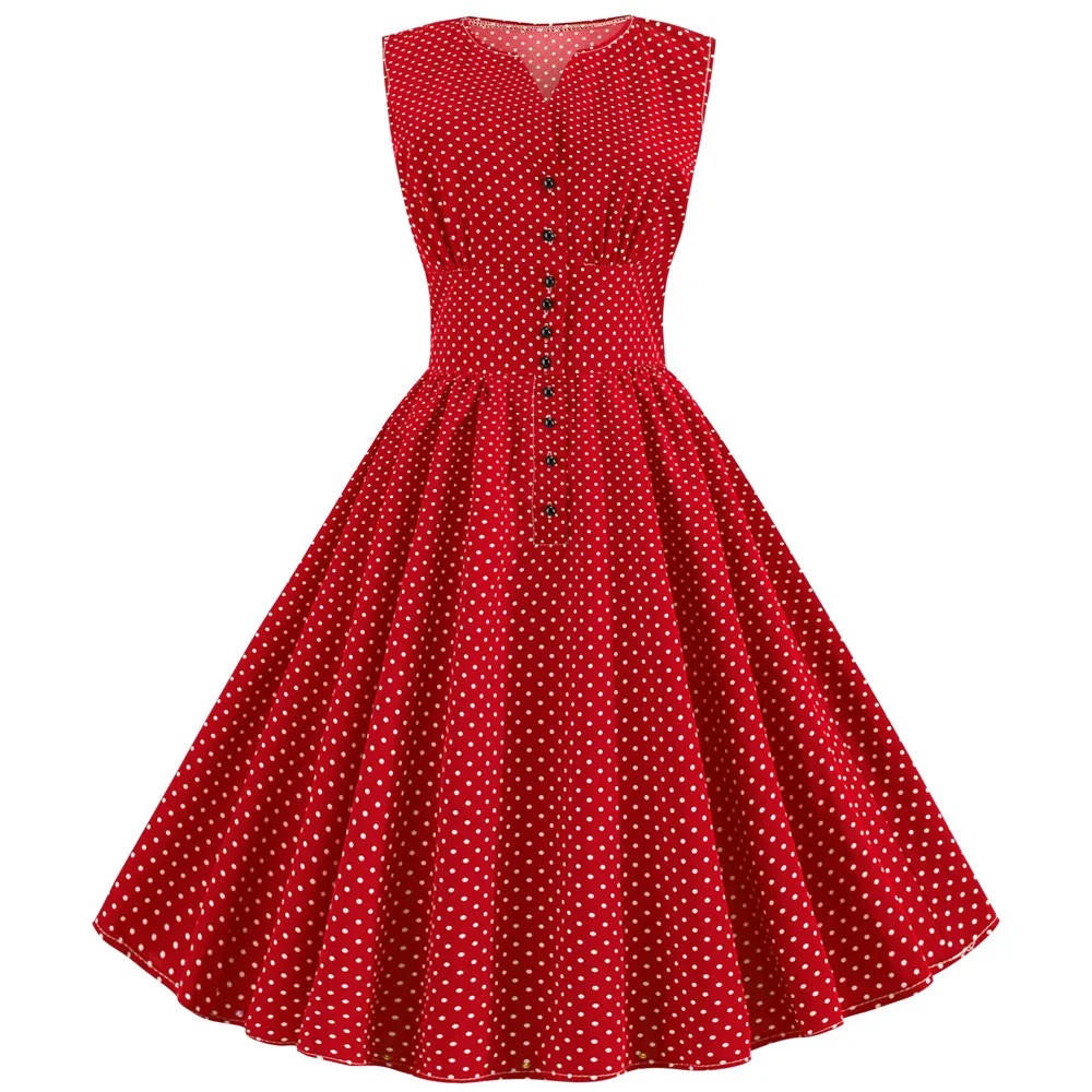 

Women Summer Red Vintage Dress Polka Dot 50S 60S Pin Up Rockabilly Plus Size Button A-Line Party Dresses Vestidos De Fiesta 2019